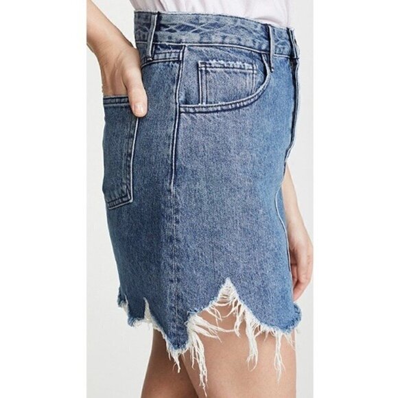 3x1 NYC Celine Denim Mini Skirt 0 Distressed Italian A-Line Gloss Blue Spring - Picture 7 of 13